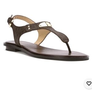 Michael Kors Women’s MK Plate Thong Sandals – Brown Mini Logo Flat